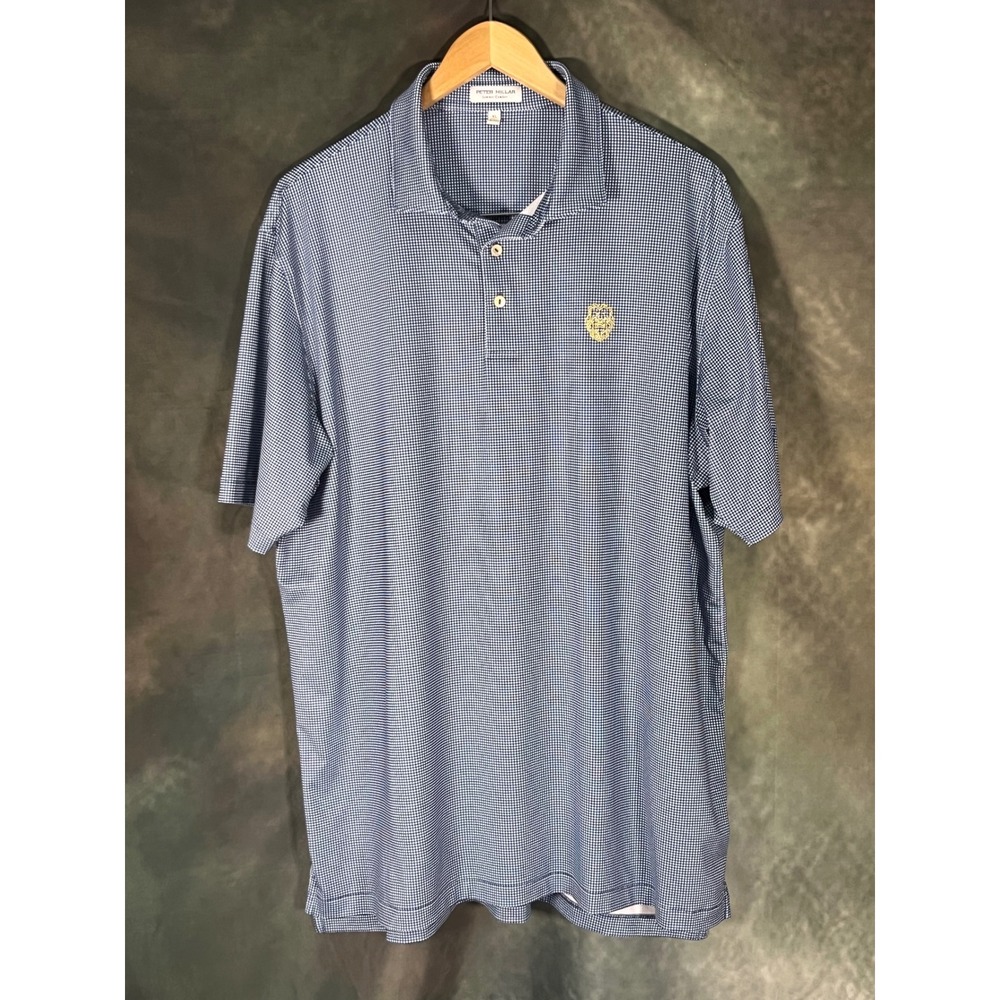 Peter Millar Summer Comfort Polo Shirt Mens XL Blue Check John Craig Lion Golf